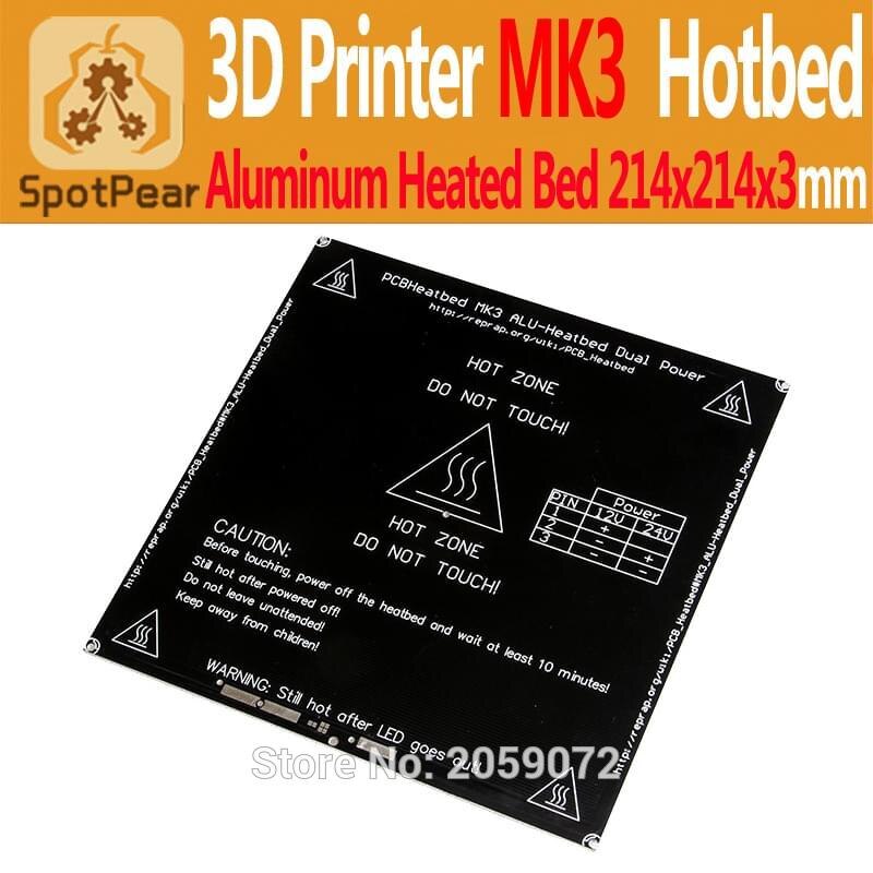 RepRap 3D Printer Heatbed Mk3 Aluminium plaat zwart Broeinest 214x214x3mm beter dan MK2/MK1