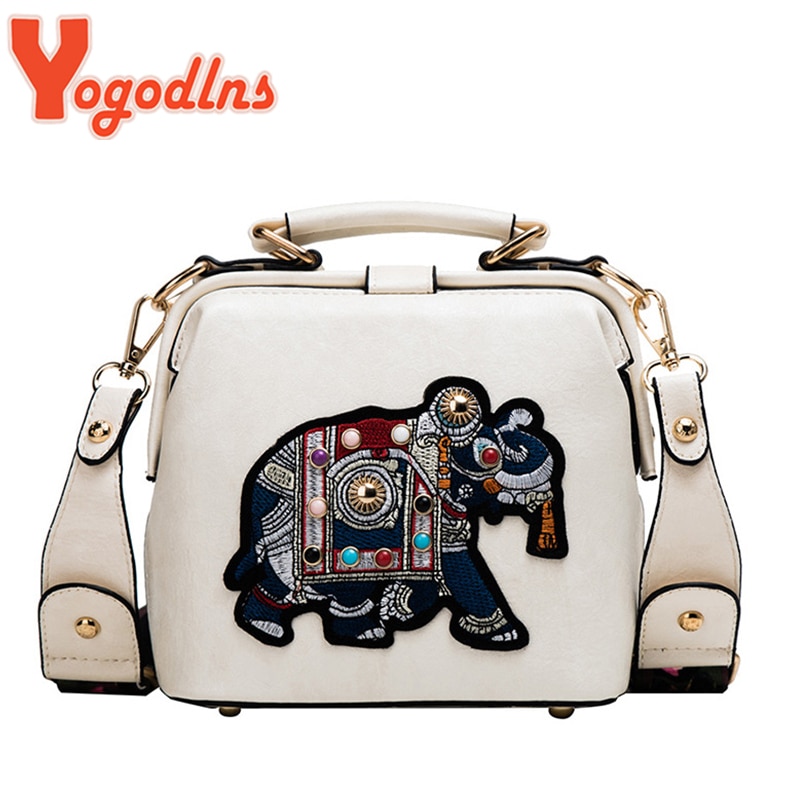Yogodlns – sac à bandoulière en cuir PU pour femmes, sac à main Vintage brodé éléphant de styliste, bourse pour dames