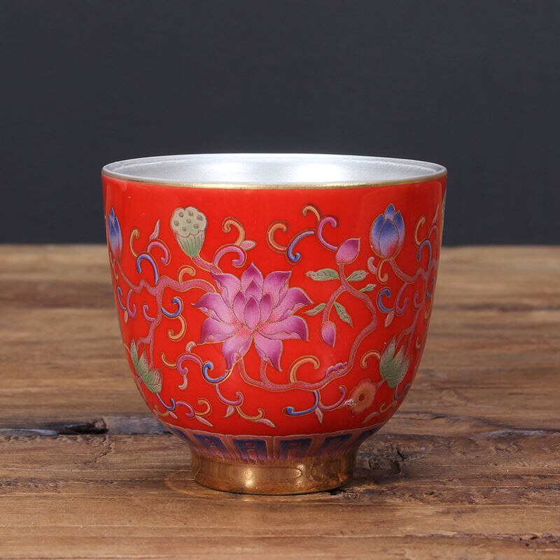 Tasse à thé à Double fond de 65ml, bols à thé de style chinois, tasse en céramique, revêtement interne argenté, tasse impériale asiatique, beau service à thé: style 1
