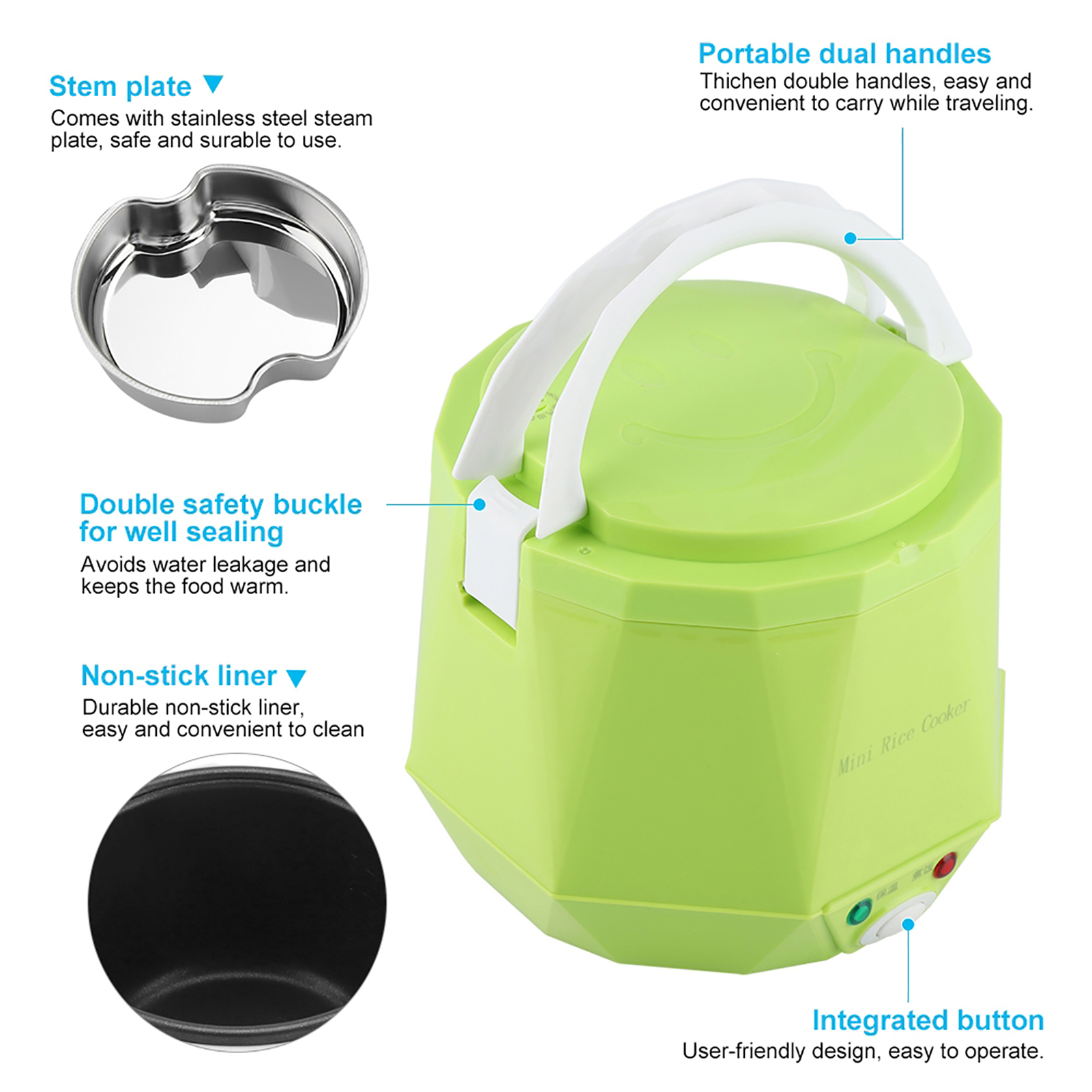 Olla arrocera eléctrica de 24V, olla de cocina multifuncional portátil de 1,6 L, vaporizador de alimentos para camión, olla arrocera eléctrica de 140W