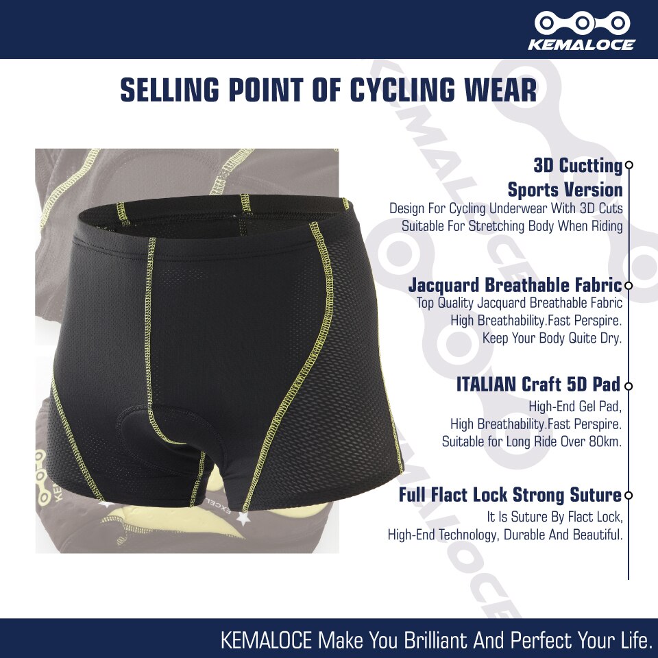 KEMALOCE 2021 5D Gel Pad pantaloncini da ciclismo intimo da ciclismo Pro mutande da ciclismo antiurto pantaloncini da bicicletta intimo da bici nero