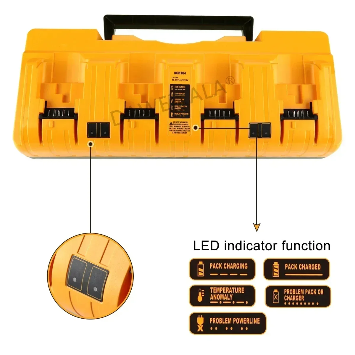4-Ports Battery Charger for Dewalt 14.4V 18V 20V Battery 2A 3A Simultaneous Rapid Charger Station for DCB203 DCB204 DCB205