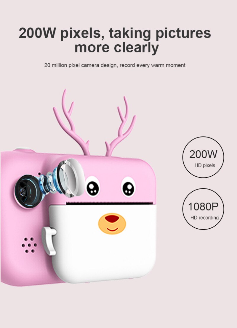 Children's Camera, 30MP 1080P 2.4 Inch Screen, Children's Print Black And White Photos, 32GB TF Card Digital Camera, 6-Colour Brush, Dual Cameras, Children's Gift (Pink - View #3