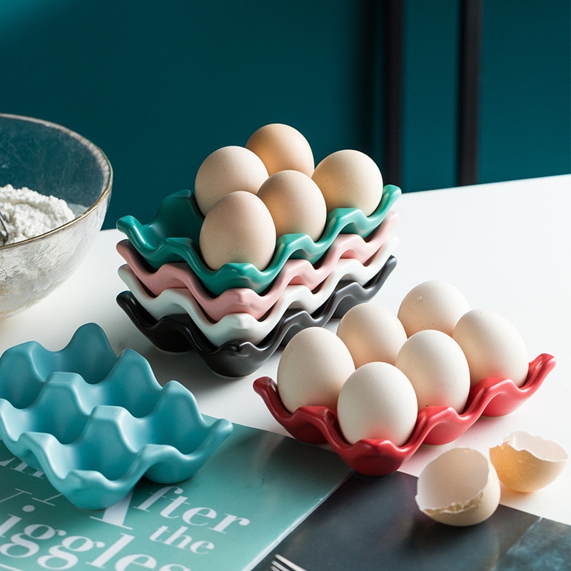 6 grille en céramique support à oeufs antidérapant antichoc oeufs plateau prévenir l'impact pause cuisine étagère de rangement réfrigérateur bac à légumes stockage