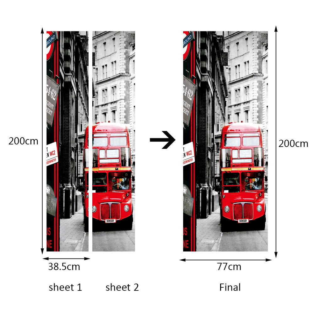 Londen Dubbeldekker Toeristische Landmark Zelfklevende Vinyl Muurschildering Sticker Deur Sticker