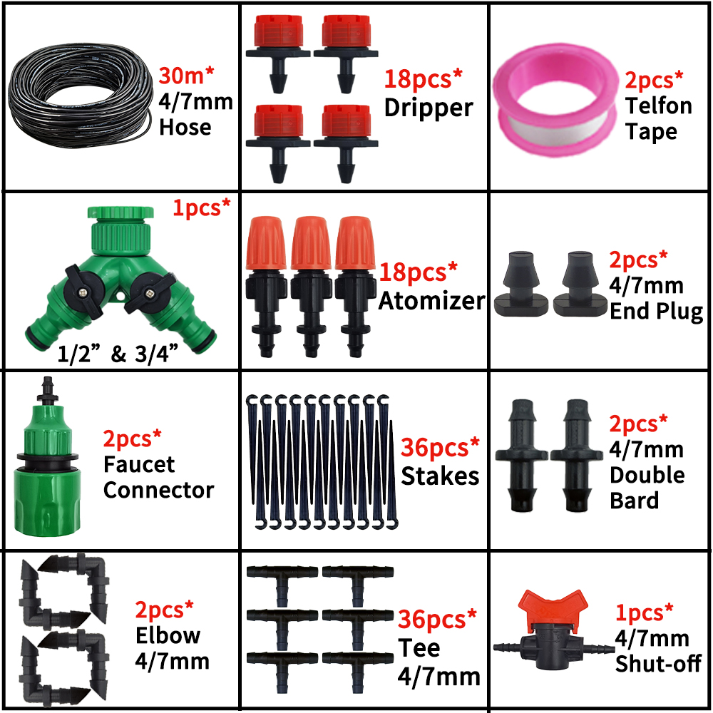 Oasis 5-50M jardín Micro riego por goteo sistema de riego automático Kit controlador DIY niebla refrigeración por pulverización para herramientas de plantas en macetas: Castaño