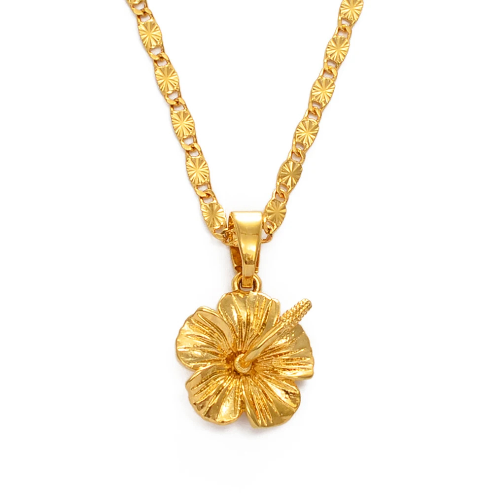 Anniyo-collar con colgante de flor de hibisco hawaiano, joyería Marshallese, Puerto Rico, Guam, Micronesia, Pohnpei, de deshierbe # 239606: 45 cm / Color dorado