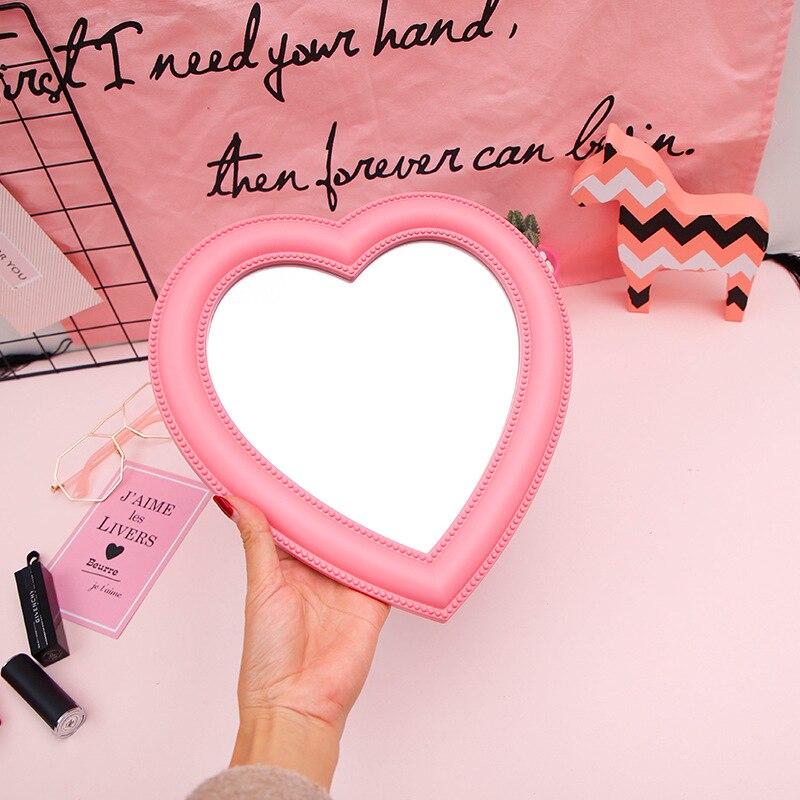 Pink Love Mirror Desktop Vanity Mirror Wall Hanging Dual Purpose Makeup Mirror Girl Room Wall Decoration Heart-shaped Mirror
