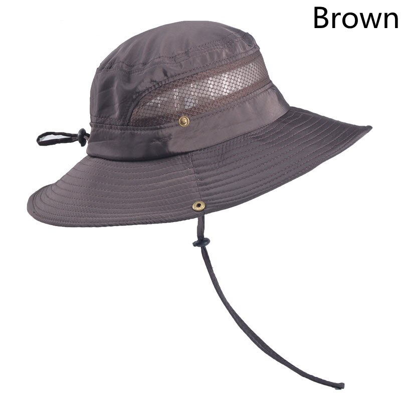 Outdoor Vissen Wandelen Hoed Heren Zomer Zonnehoed Visser Hoed Mesh Ademend Anti-Uv Grote Brede Rand Zon Bescherming cap: Coffee