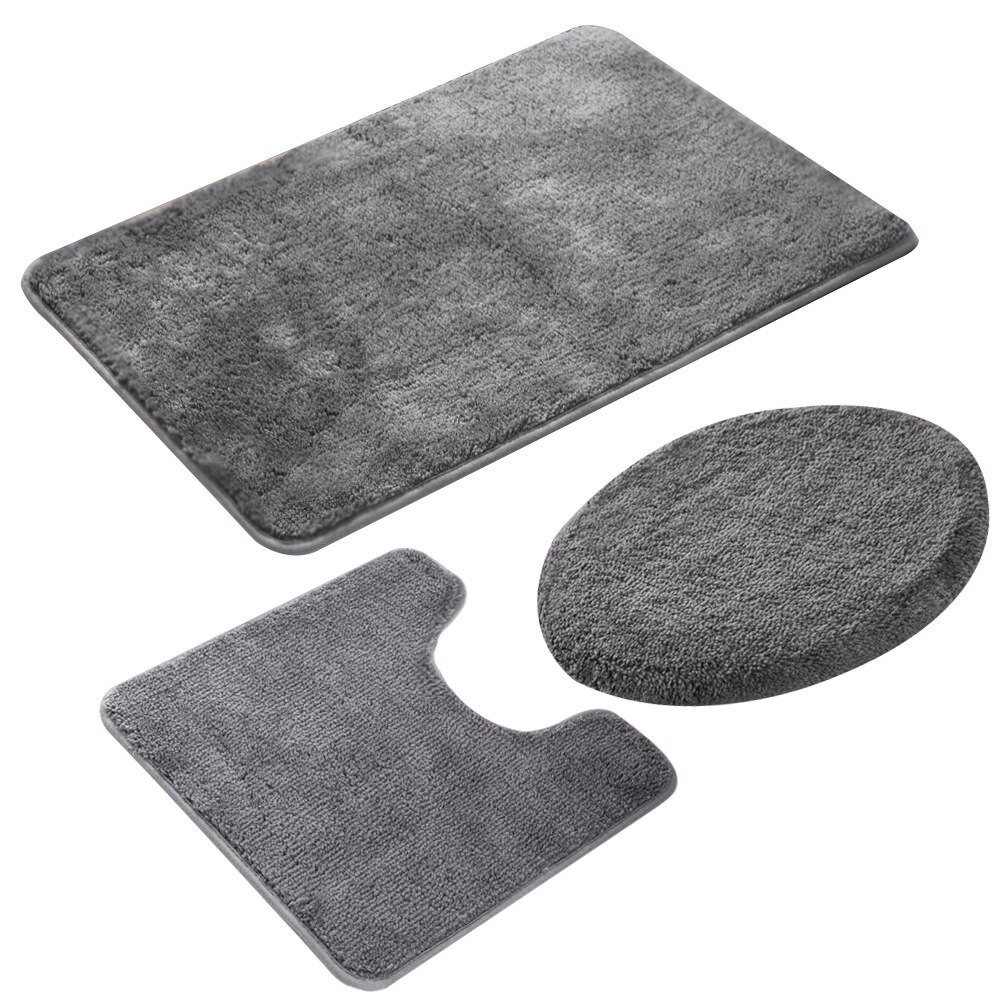 Bath Rug Sets 3 Piece for Bathroom Non Slip Bath Mat Set Washable Bathroom Rug Set Toilet Floor Mat Toilet cover: Gray