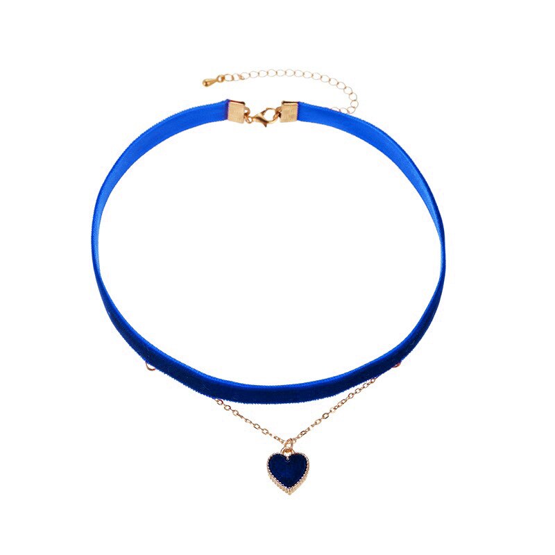 Collares de Gargantillas de corazón multicapa para mujer, Collar con colgante de corazón de cadena corta, joyería, bisutería: Blue
