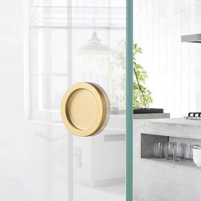 Poignée ronde ronde en aluminium pour porte coulissante en verre, or noir mat, 4 pièces