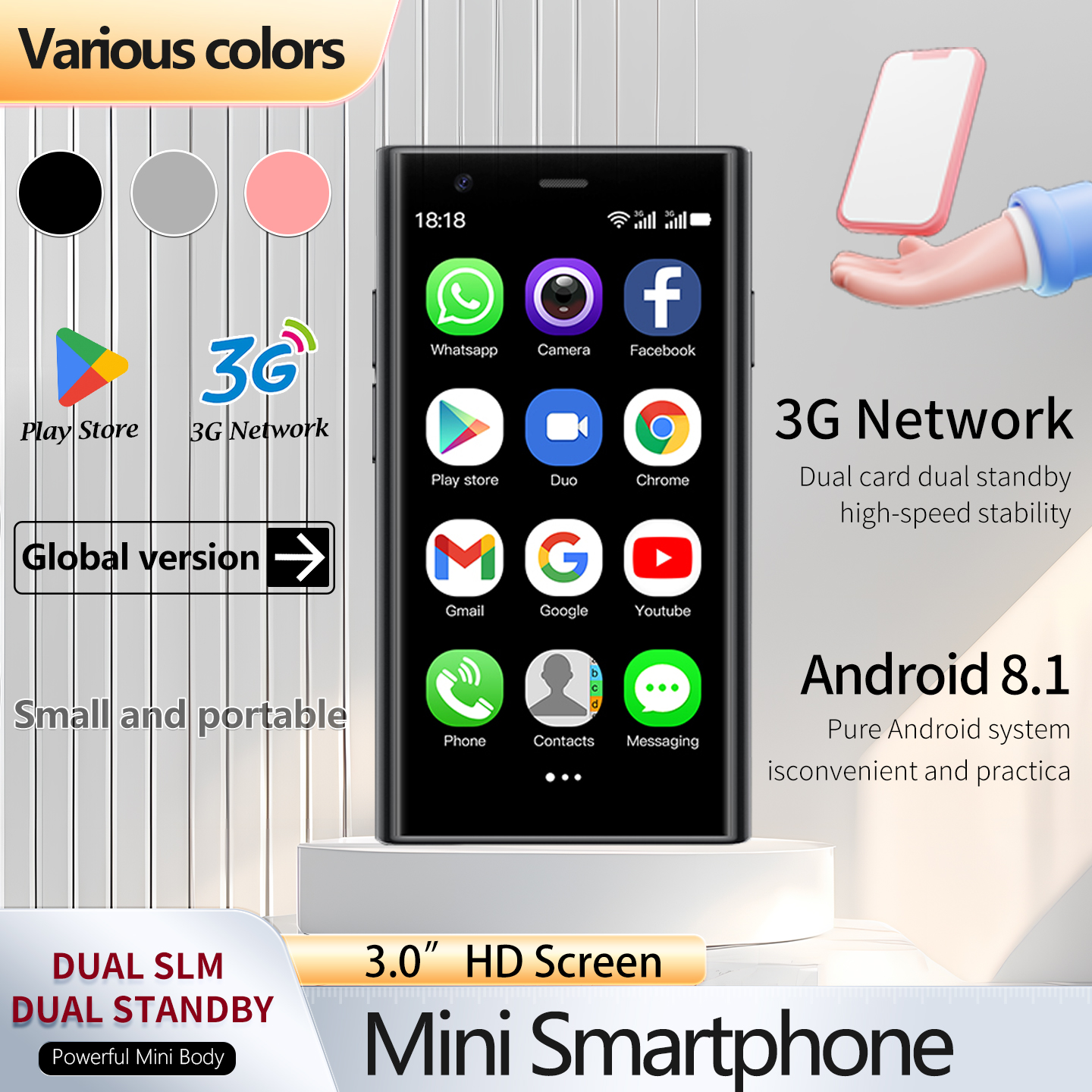 Smartphone de pantalla pequeña de 3 pulgadas 3G All-netcom Dual SIM Dual Standby admite posicionamiento de cuerpo pequeño puede surfar Internet
