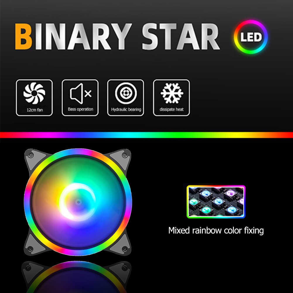 COOLMOON 12cm PC Case Cooling Fan Desktop Chassis RGB Fan DC12V 4 Pin Mute Rainbow Lighting Heatsink Radiator