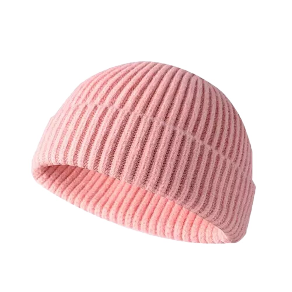Vinter kvinder mænds varm strik hat beanie skullcap sømand cap manchet brimless hat: Lyserød