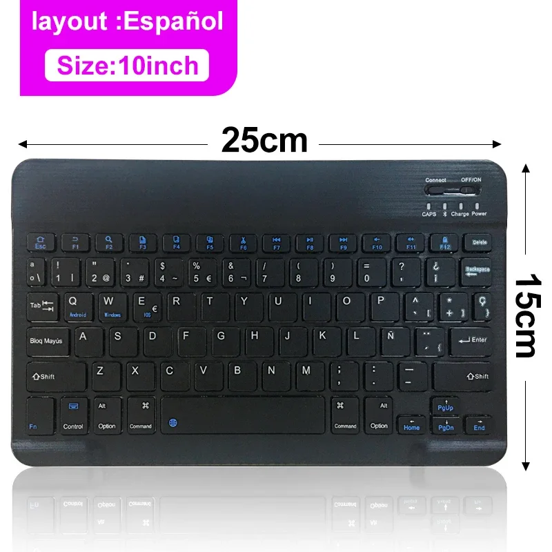 10 zoll Bluetooth Drahtlose Tastatur Wiederaufladbare Für Mobiltelefone Tablet Russisch Spanisch Französisch AZERT Für Android ios Windows: Black