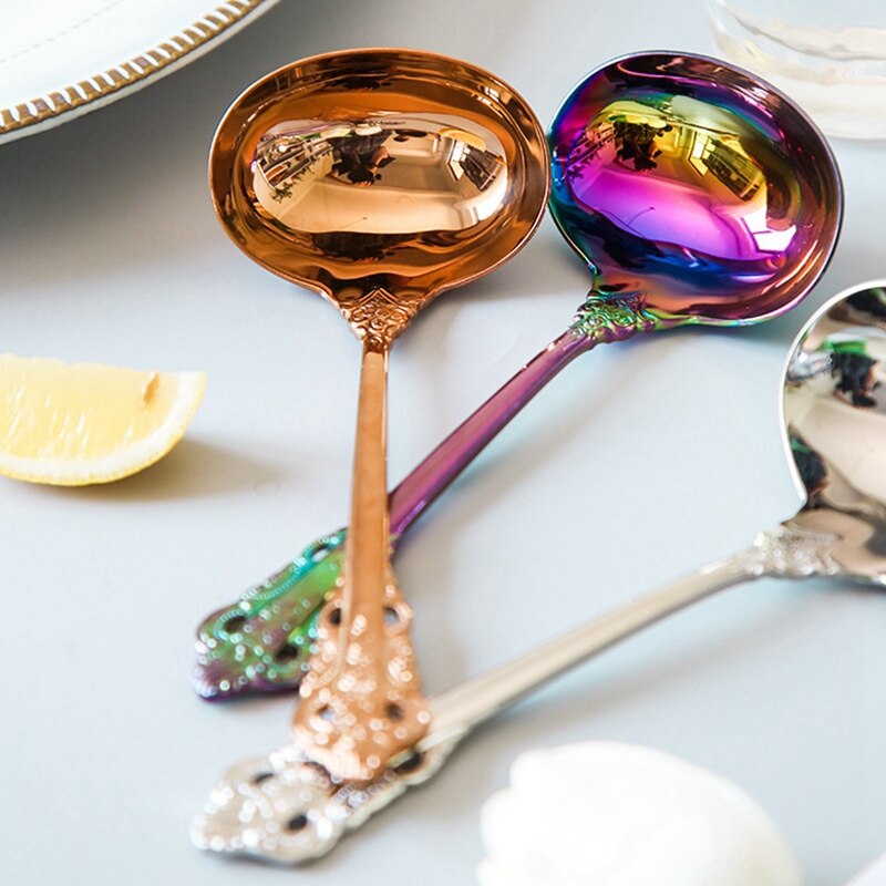 Gorgeous 304 Stainless Steel Gravy Spoon, Antique Small Spoon for Stirring, Mirror Finished Soup Ladle Spoonn