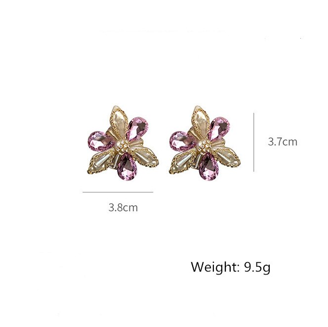 FYUAN Flower Purple Crystal Stud Earrings for Women Geometric Earrings Weddings Party Jewelry