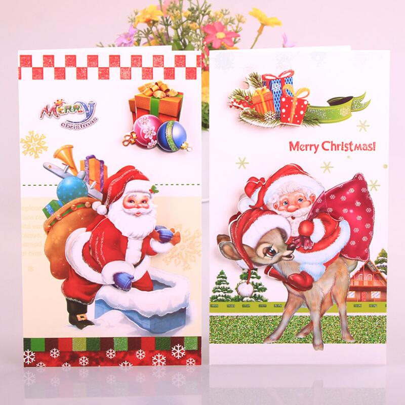 8 Pcs/lot Santa Claus Merry Christmas Greeting Cards 3D Handmade Christmas Card Special Blessing Card