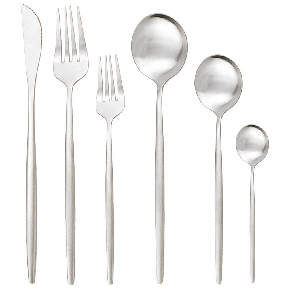 Juego de cubiertos mate de oro rosa de 36 Uds., juego de vajilla de acero inoxidable 304 para postre, tenedor, cuchara, cubertería, vajilla de cocina: 36Pcs Silver