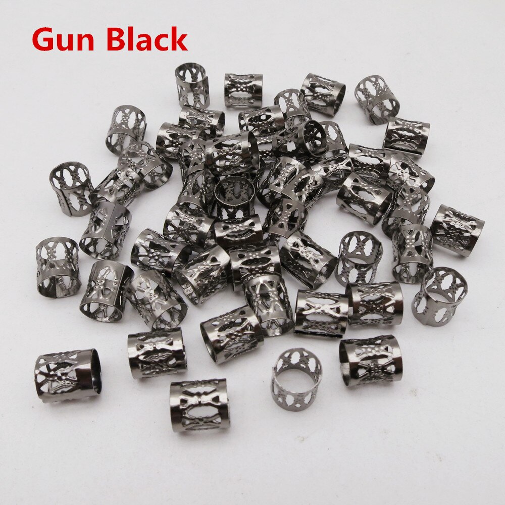 100 stk/lot gylden/sølv justerbar micro viking hår dread fletter dreadlock skjegg perler mansjetter klips ringer for hårtilbehør: 100 pistol svart