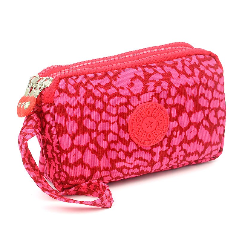 Cartera de tela de lona con 3 cremalleras para mujer, monedero de flores, bolso de mano, billetera para niña: 12