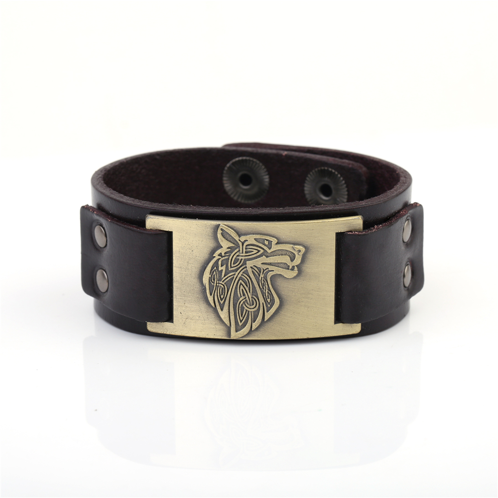 Dawapara Viking Wolf Hoofd Armband Voor Mannen Badge Charm Punk mannen Zwart Lederen Armband Brede Leren Armbanden Voor Vrouwen: 2