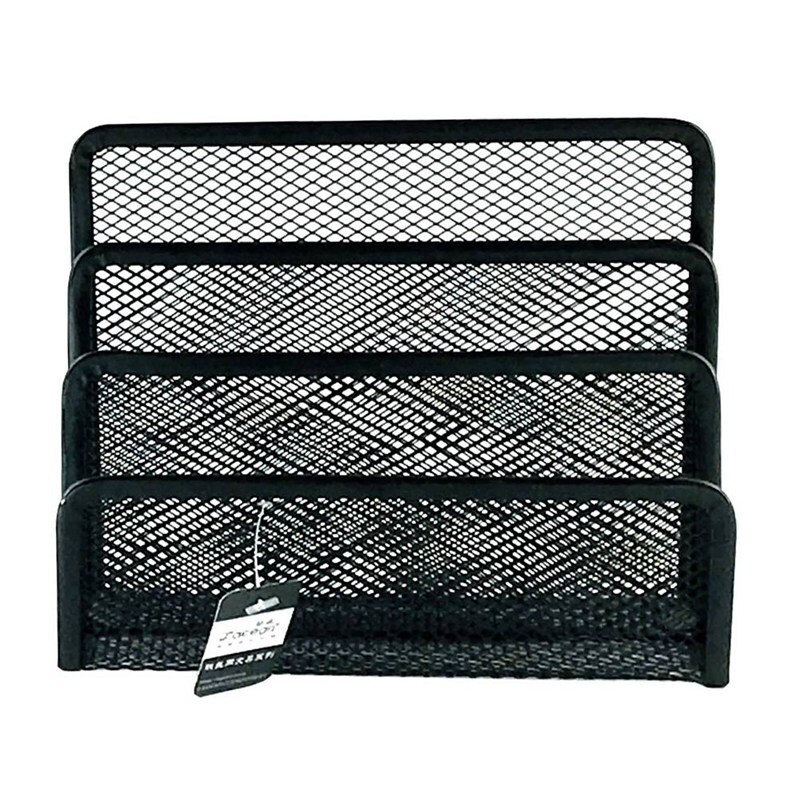 Black Office Barbed Wire 3 Upright Sections File Format Document Desk Shelf Books Notepad Holder Mesh Desk Organizer Metal Deskt