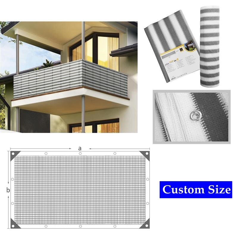 Grey Stripes Balcony Fence Screen Stair Rail Mesh Anti-UV Windproof Apartment Balcony Protection Terrace Shelter Privacy Net