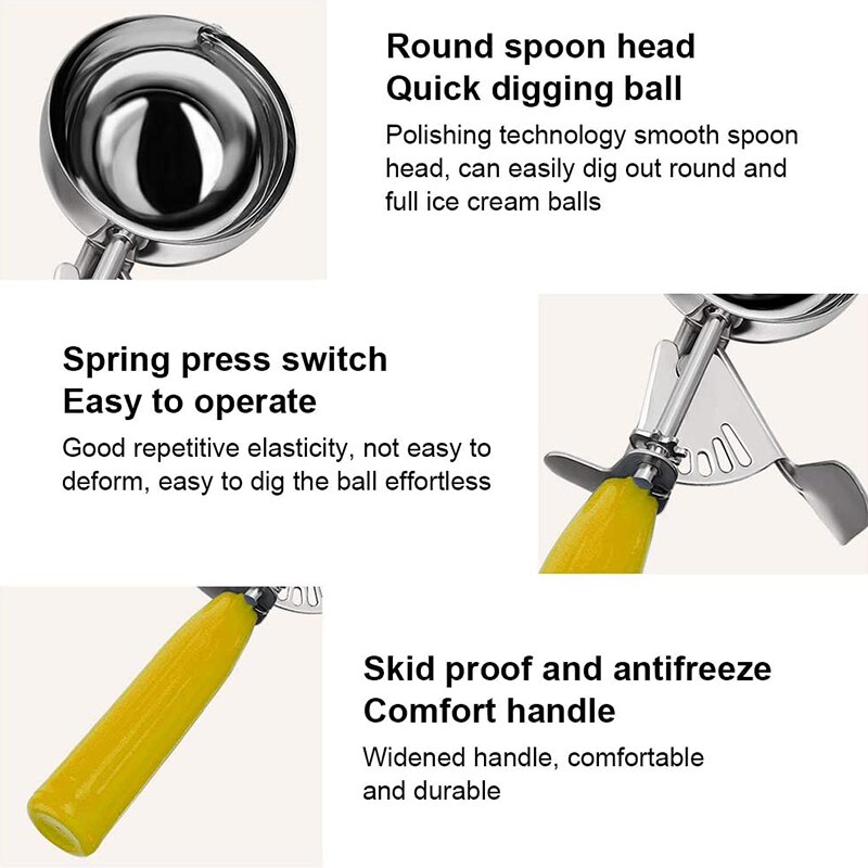 Stainless Steel Non-Stick Ice Cream Scoop Ball Digger Anti-Freeze Scooping Tool