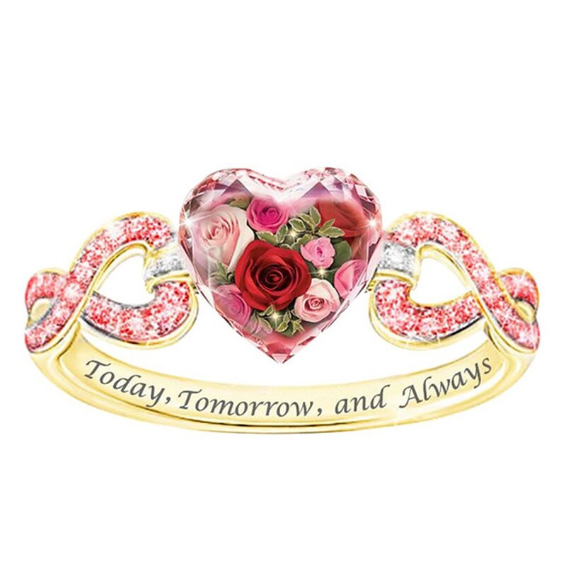 Anillo de corazón rosa de lujo para mujer, sortija romántica con diamantes de imitación de flor de amor, boda, compromiso, de joyería y anillos, accesorios
