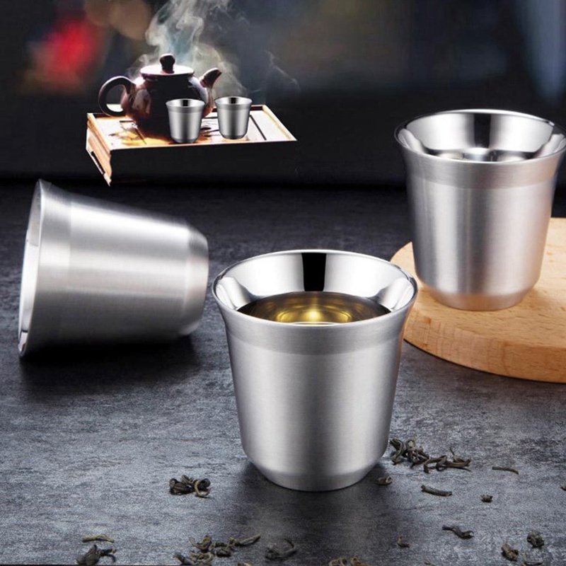 Jeu de 2 tasses expresso à Double paroi | Ensemble de tasses expresso en acier inoxydable, tasses à café isolées, faciles à nettoyer, 51-100ML