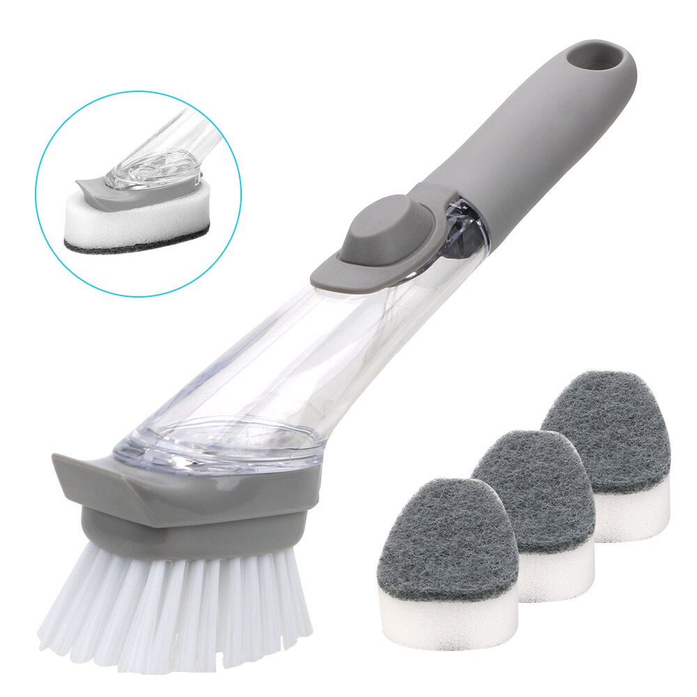 Washing Dish Brushes With 3Pcs Non-Stick Oil Scouring Pad Cleaning Brush Scrubber Automatic Liquid Sink Floor Cleaning Tools
