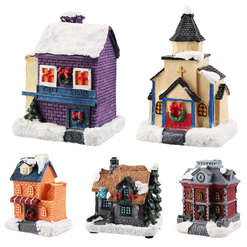 Christmas Decorations Lighthouse Christmas Scene Village Houses Town With Warm White Dream European Style Snow House Kids 1