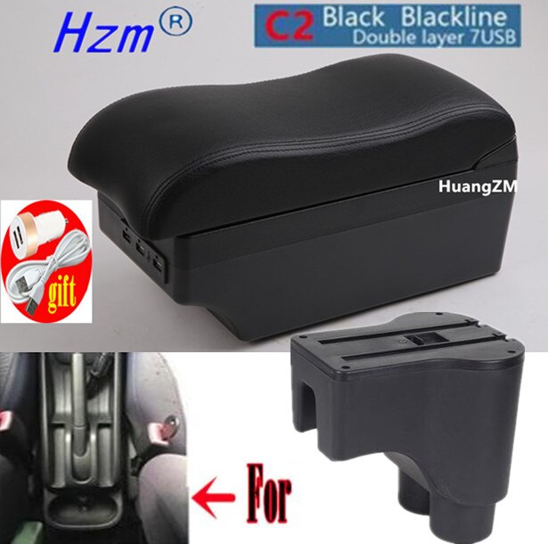 For Daihatsu Terios 2 armrest box For Daihatsu Terios 2 Car Central Storage Container PU Leathe with USB LED light: C2 black line 7USB