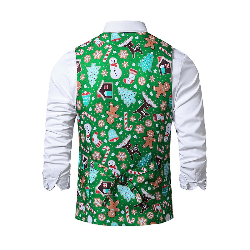 Vert noël Gilet Gilet hommes pain d'épice Homme flocon de neige imprimer gilets hommes Navidad fête Festival Gilet Homme XXL