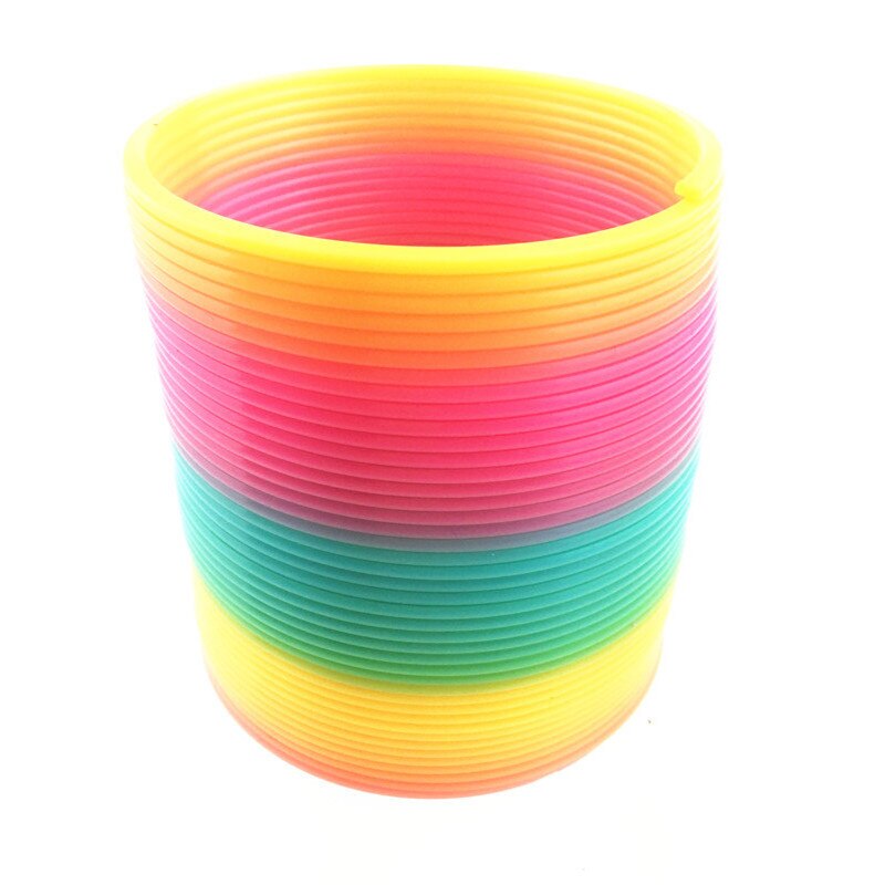 Stor størrelse 10cm børn magisk plast regnbue forår farverige børn cirkel spole elastisk ring til julefødselsdag