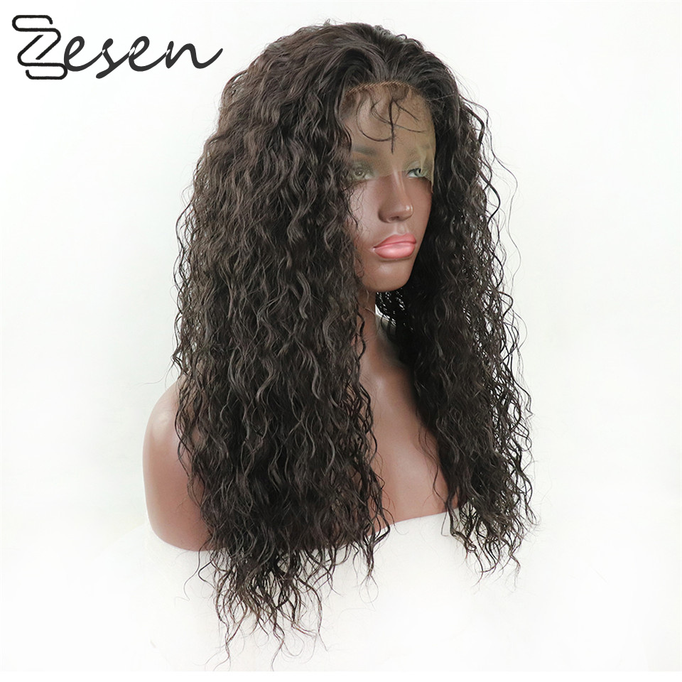 ZESEN13x4Dark-pelucas frontales de encaje sintético para mujer, pelo largo rizado suelto, resistente al pegamento, con línea de pelo Natural