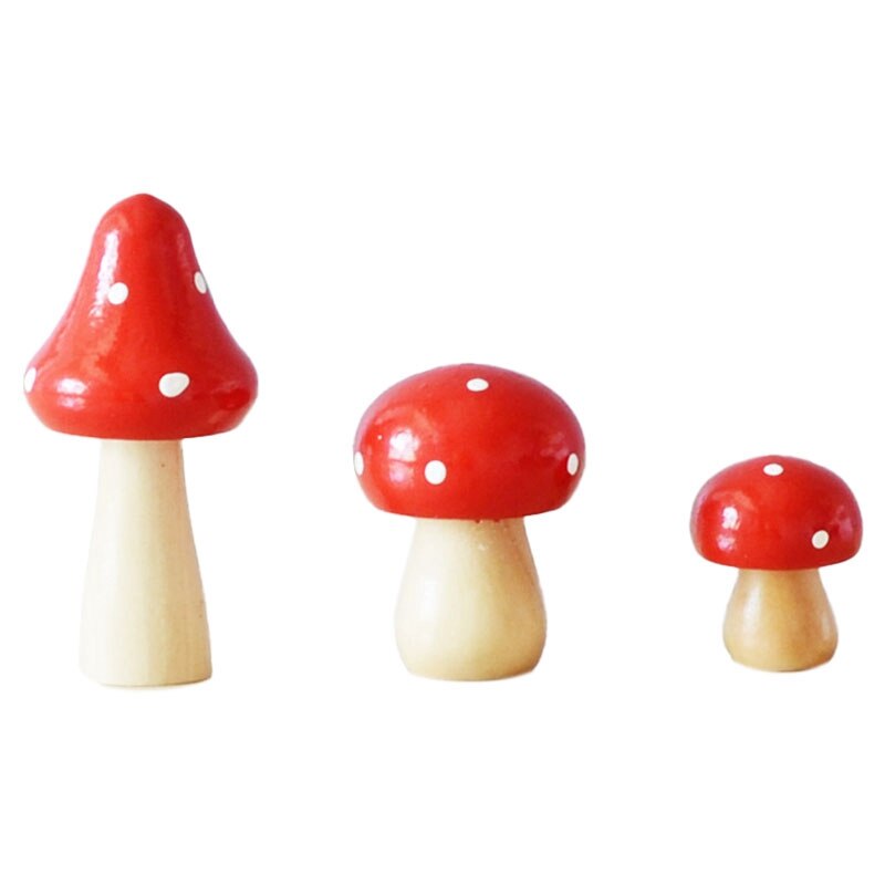 Decoratieve Simulatie-Planten Kamer Decoraties Leuke Massief Houten Paddestoel Ornamenten Driedelige Bureau Decoratie: Red