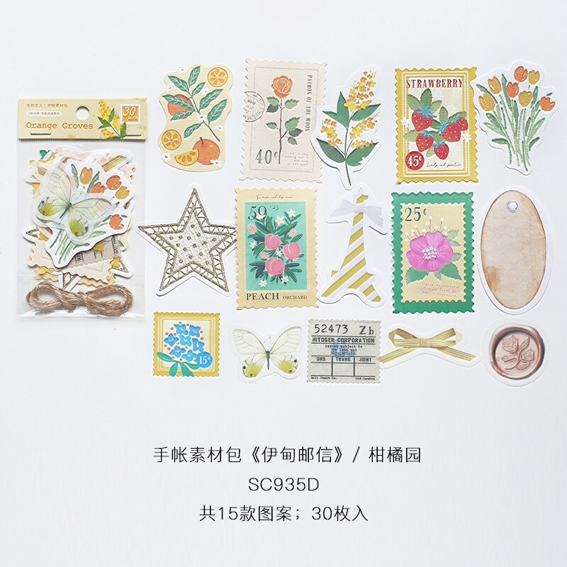 30 old-fashioned cards for notebook decoration retro student stationery plant paper diary label scrapbook material: A