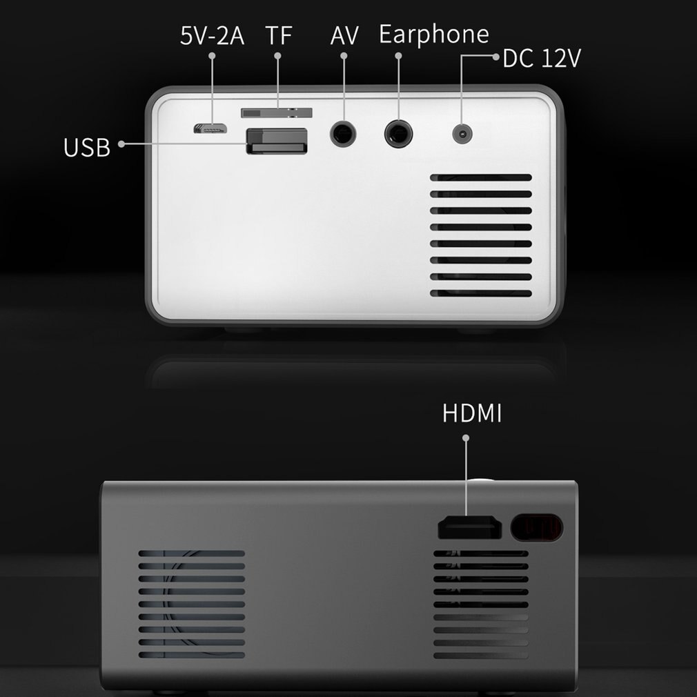 Black T300 Portable Projector HD High-efficiency LED Projector Multi-interface Home Theater Video Projector