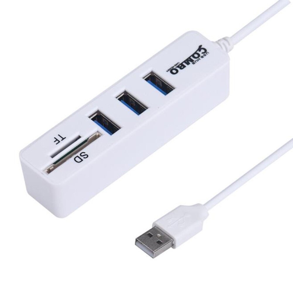 USB 2.0 Hub Micro Secure Digital TF Flash Memory Card Reader Adapter for Laptop: White