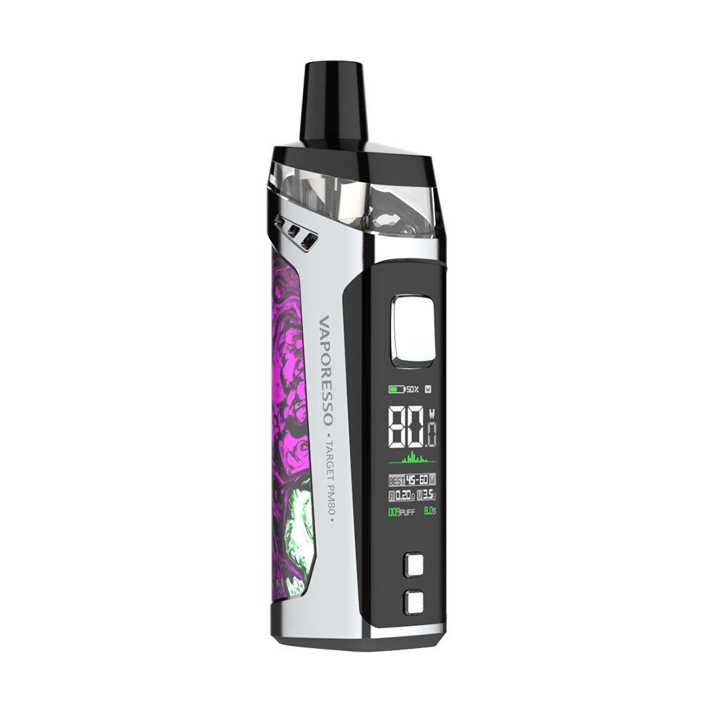 Newest Vaporesso TARGET PM80 Mod Pod Kit with 2000mAh Built-in Battery & 4ml Pod System E cig Vinci X/ Aegis Boost/ Pasito Kit: Silver Purple