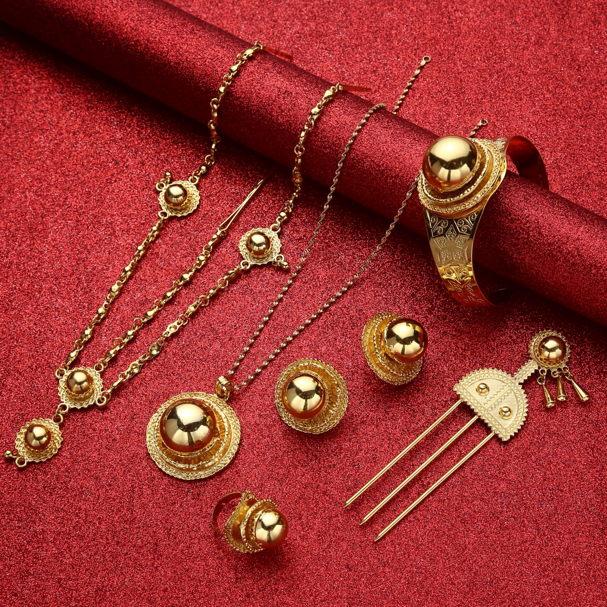 Ethiopische Bruiloft Gouden Kleur Etnische Habesha Traditionele Festival Afrika Vrouwen Sieraden Set