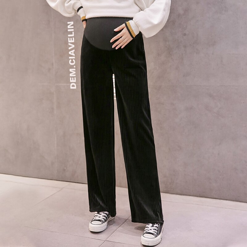 727# Autumn Corduroy Maternity Full Long Pants High Waist Belly Straight Pants Clothes for Pregnant Women Pregnancy Trousers