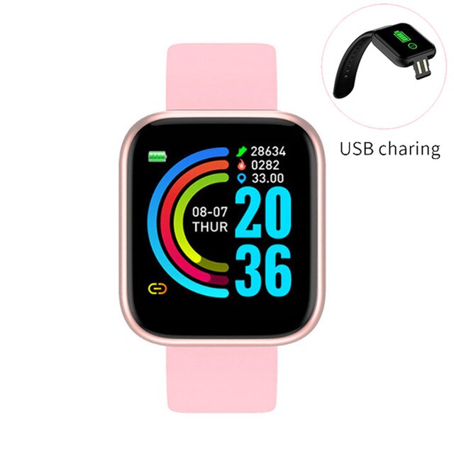 Smartwatch  y68 polsband fitness bloeddruk hartslag android stappenteller waterdichte sport smartwatch band pk  d28 d13 d20: Y68 roze