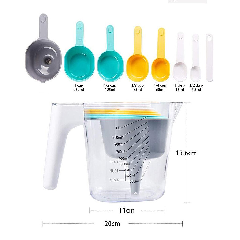 Stackable Measuring Cups and Spoons 1L Measuring Cup 6 Mesuring Spoons