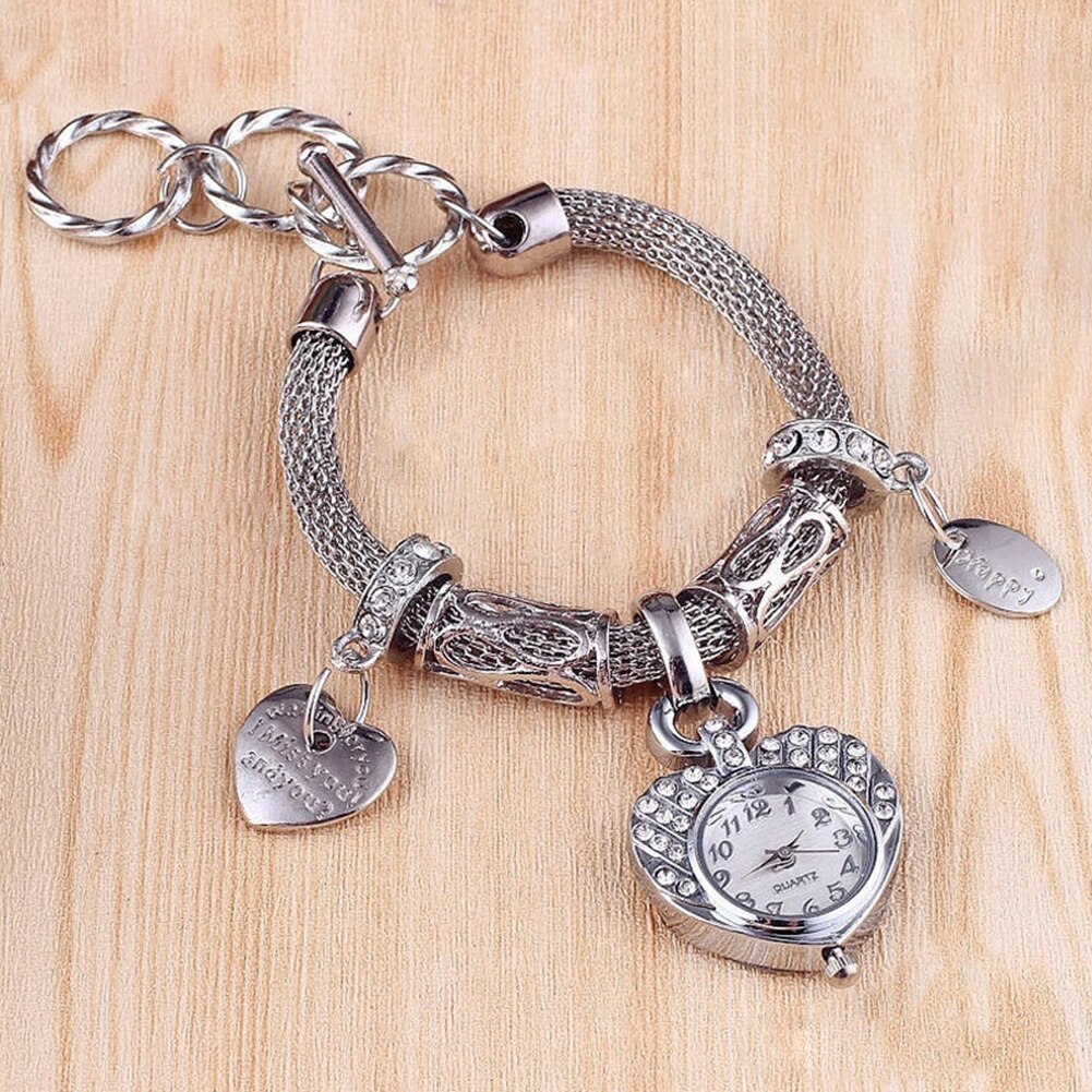 Women's Love Heart Bracelet Watch Charm Band Analog Quartz Wrist Watch