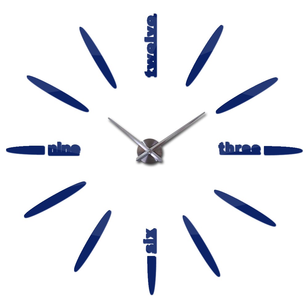 Stor 3d gjør-det-selv-veggklokke hjemmeinnredning stueklokke horloge quartz needle clocks kort speilklokke: Blå / 37 tommer