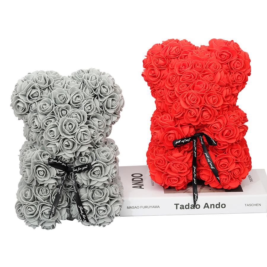 gros pas cher 25cm ours rouge Rose ours en peluche Rose fleur artificielle décoration de noël pour les femmes saint valentin